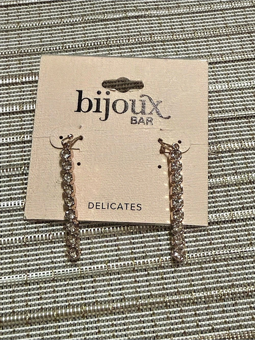 Bijoux Bar Delicates Rhinestone Line Dangle Earrings Gold - Picture 1 of 5